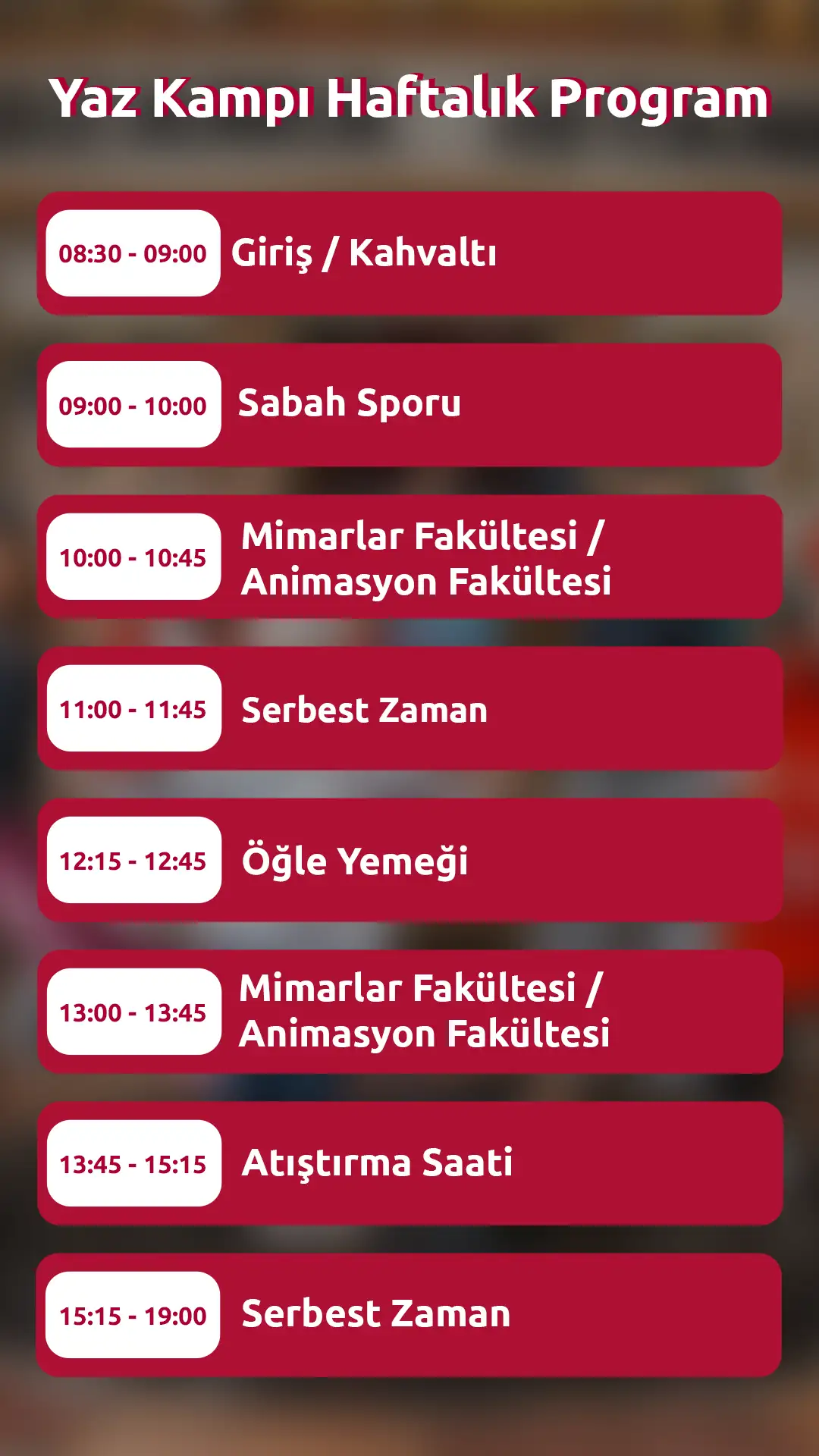 Yaz Kampı Programı 1